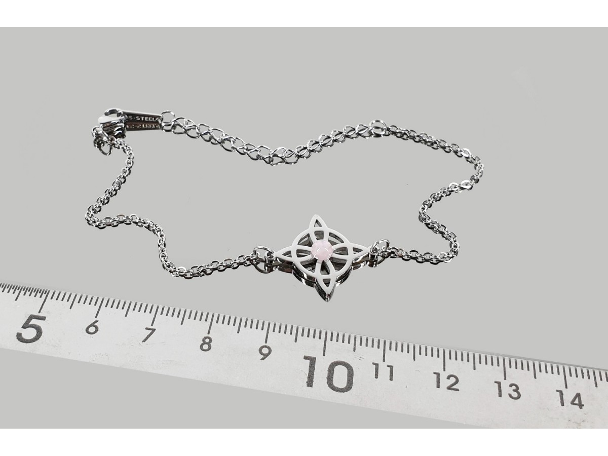 Comprar Pulsera Acero Nudo De Brujas Cuarzo Rosa Online