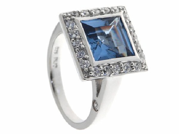 ANILLO PLATA CIRCONITA AZUL MODELO VENECIA -1ud-