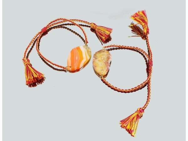 Pulsera macrame chapa agata naranja