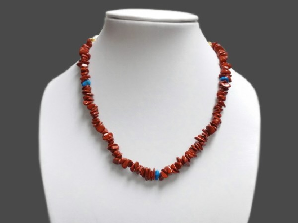 COLLAR CHIP JASPE ROJO CON TURQUENITA -10ud-