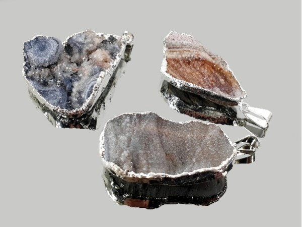 Colgante calcedonia irregular plateado (3ud)