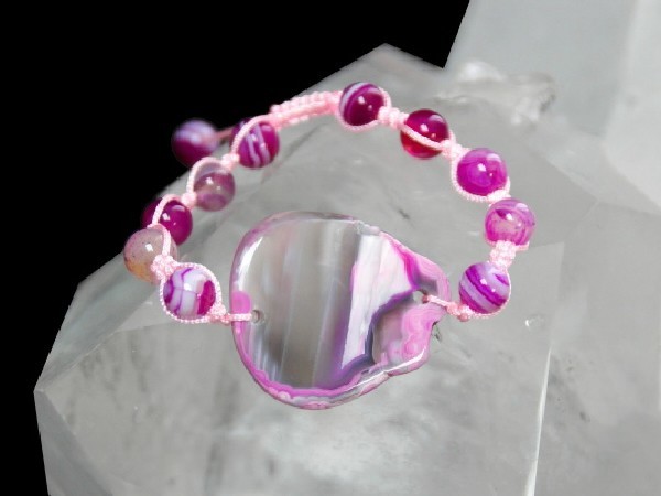 PULSERA SHAMBALA CENTRO ÁGATA ROSA -1ud-