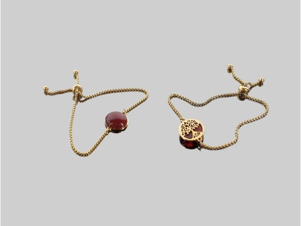 Pulsera arbol vida cabujón ágata carneola acero dorado adaptable