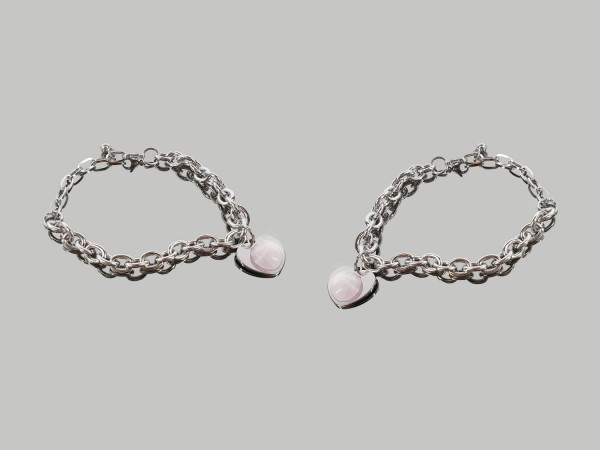 Pulsera acero charm corazón cuarzo rosa