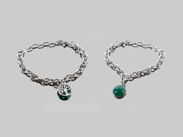 Pulsera acero charm arbol vida ágata verde