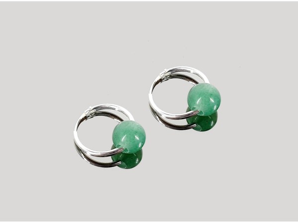 Pendiente aro 11mm cuarzo verde plata