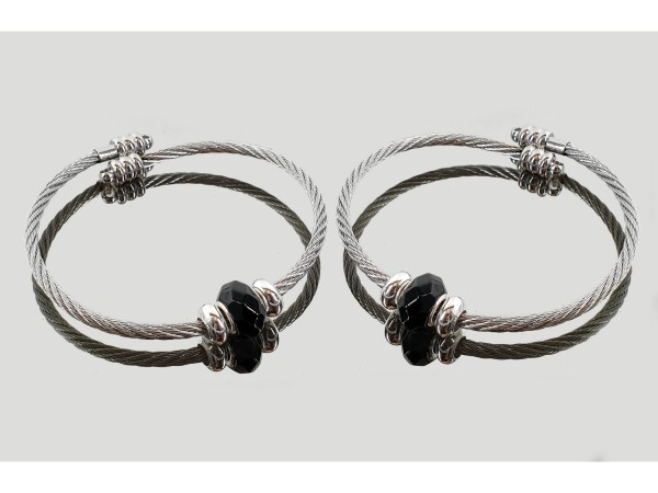 Brazalete acero agata negra tallada plata