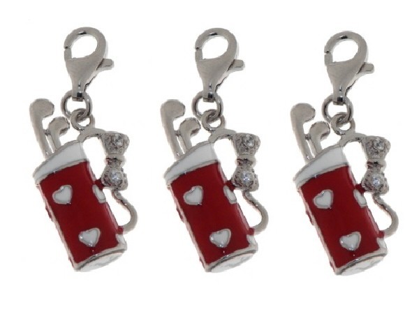 CHARM PLATA PALO DE GOLF ROJO ESMALTADA