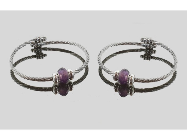 Brazalete acero amatista tallada plata