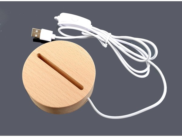 Base luz led usb madera circular 8.5 cm