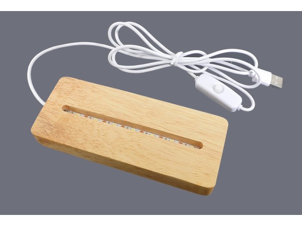 Base luz led usb madera rectangular 5x15 cm