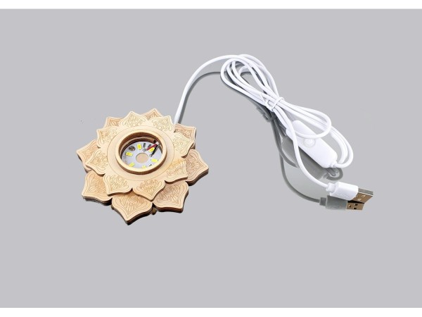 Base de luz led usb madera Flor de Lotus 6 cm