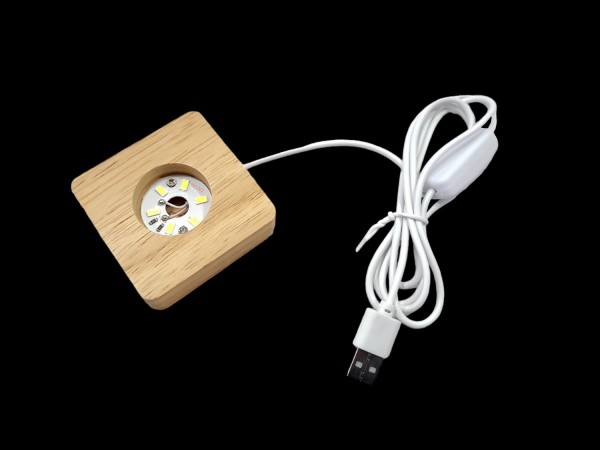 Base de luz led usb madera cuadrada 6.5cm