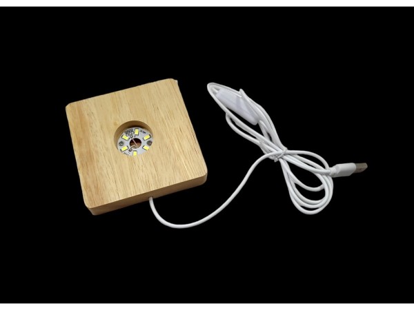 Base de luz led usb madera cuadrada 10 cm