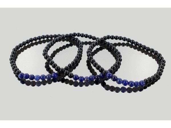 Pulsera 7 bola 4mm lapislazuli con obsidiana negra