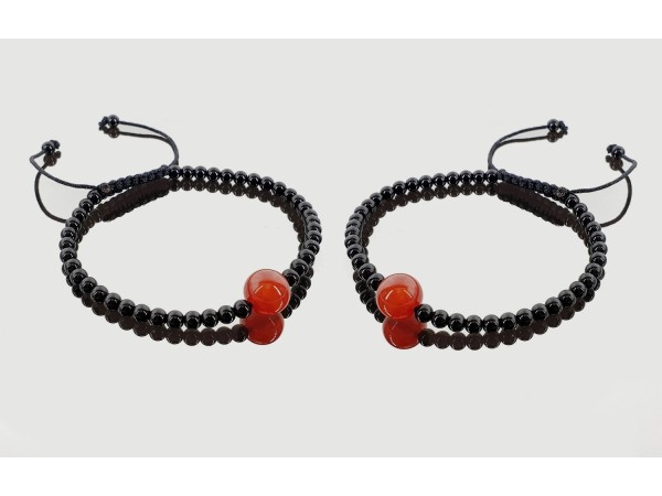 Pulsera tibetana carneola con obsidiana negra 4mm