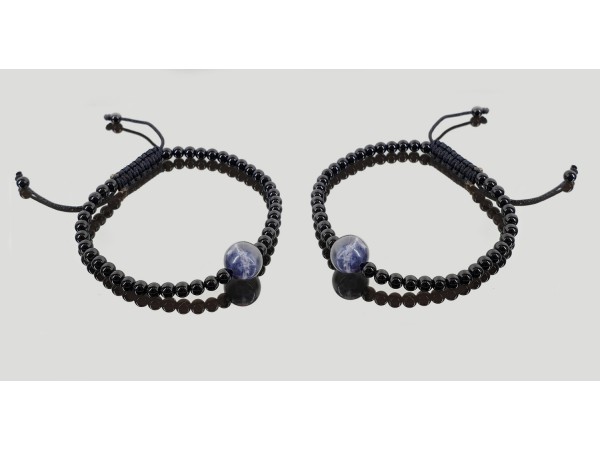 Pulsera tibetana sodalita con obsidiana negra 10 mm