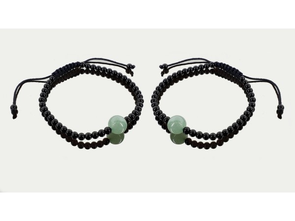 Pulsera tibetana cuarzo verde con obsidiana negra 10mm