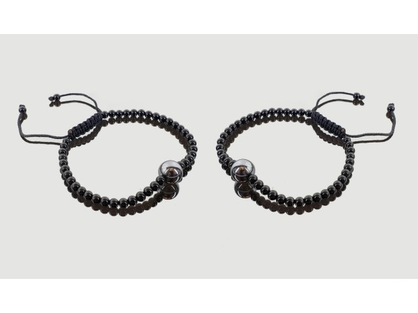 Pulsera tibetana hematite con obsidiana negra 10mm