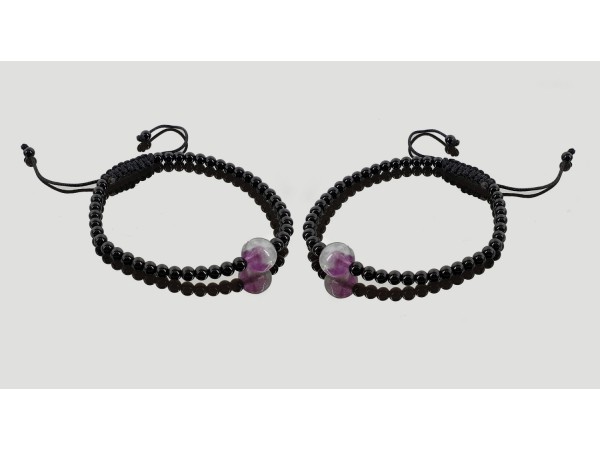 Pulsera tibetana fluorita con obsidiana negra 10mm