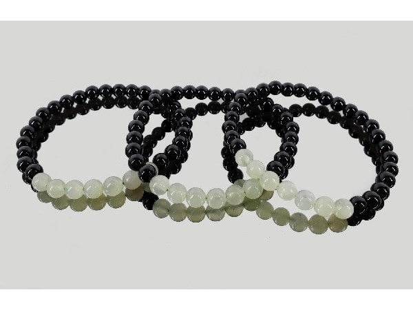 Pulsera 7 bola 6mm jade con obsidiana negra