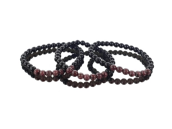 Pulsera 7 bola 6mm granate con obsidiana negra