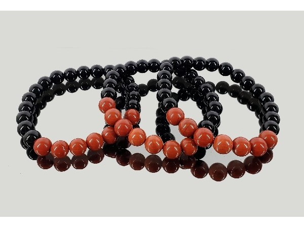 Pulsera 7 bola 8mm jaspe rojo con obsidiana negra