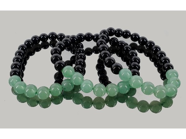 Pulsera 7 bola 8mm cuarzo verde con obsidiana negra