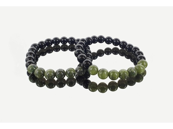 Pulsera 7 bola 8mm jade canadiense con obsidiana negra