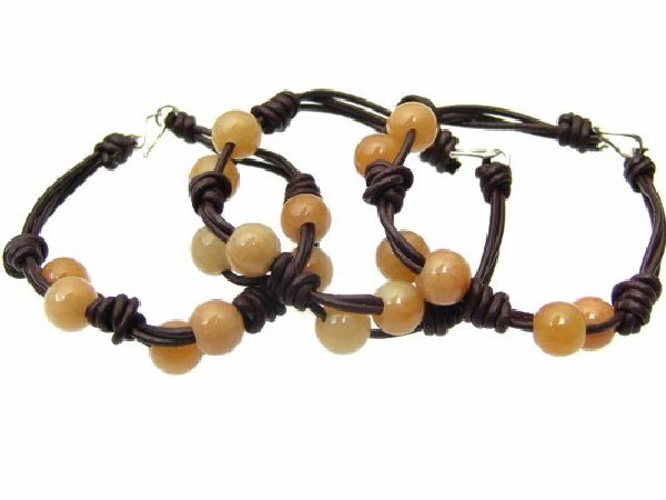 PULSERA MIKAU CALCITA AMARILLA BOLA 10mm-CUERO -1ud-