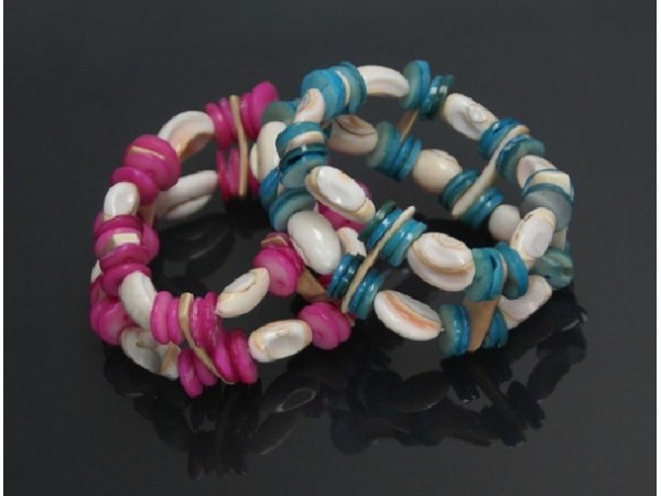 PULSERA CONCHA MODELO DOBLE LINEA NÁCAR AZUL/ROSA -2ud-