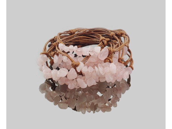 Pulsera chip cuarzo rosa algodón encerado