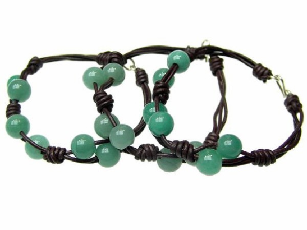 PULSERA MIKAU CUARZO VERDE BOLA 10mm-CUERO -1ud-