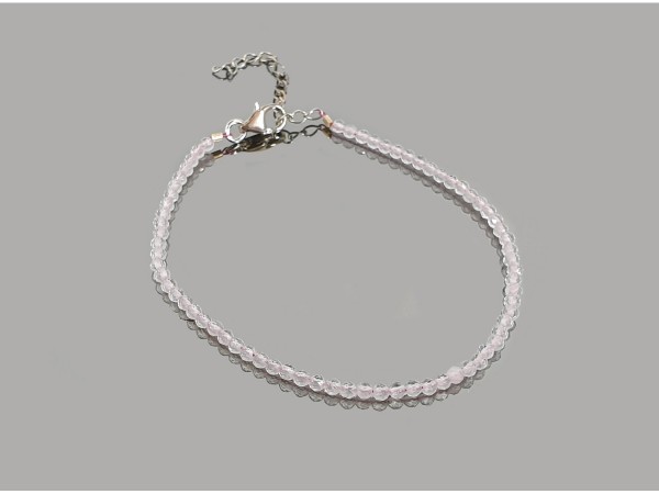 Pulsera tallada cuarzo rosa 2mm plata