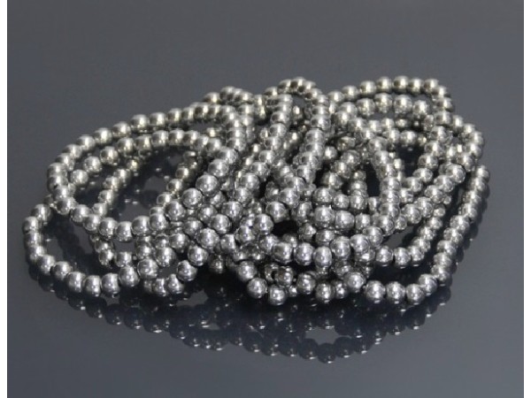 PULSERA HEMATITE PLATA BOLA 6MM -10ud-