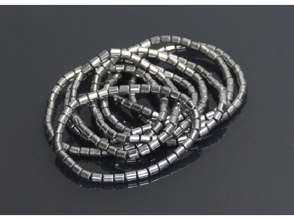 PULSERA HEMATITE PLATA TUBITOS 6MM -10ud-