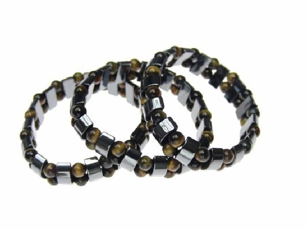 Pulsera hematite media luna bola ojo de tigre (10ud)