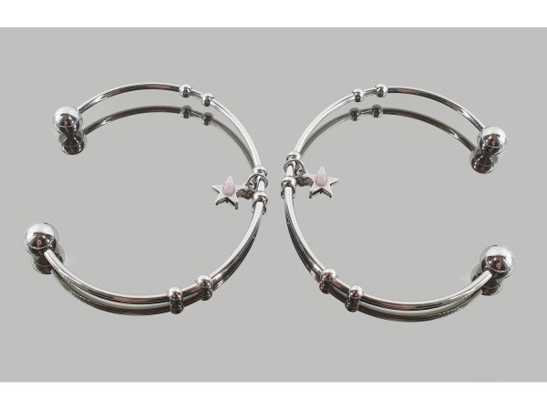 Pulsera acero plateado estrella cuarzo rosa