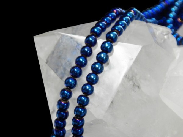 Hilo bola hematite color azul 4mm