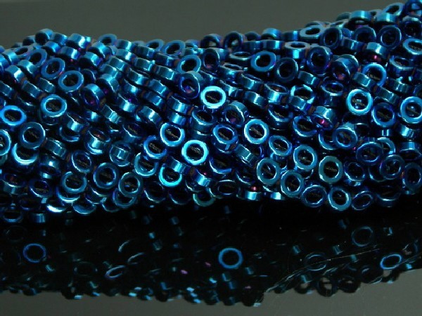 Hilo aros hematite color azul 8mm