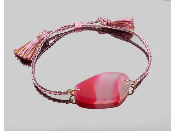 Pulsera macrame chapa agata rosa