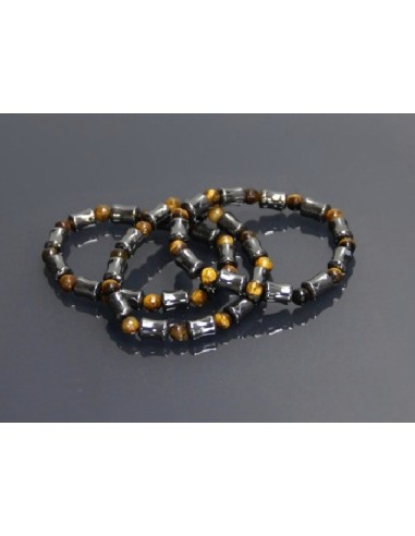 PULSERA HEMATITE HUESO BOLA OJO DE TIGRE FACETADA 6MM -10ud-