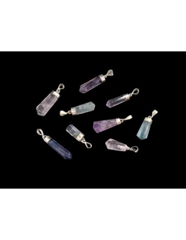 Colgante punta fluorita multicolor plata (2ud)