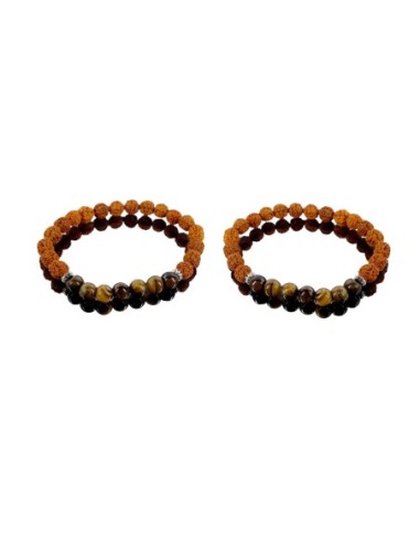 Pulsera semillas de rudraska con ojo de tigre 8 mm