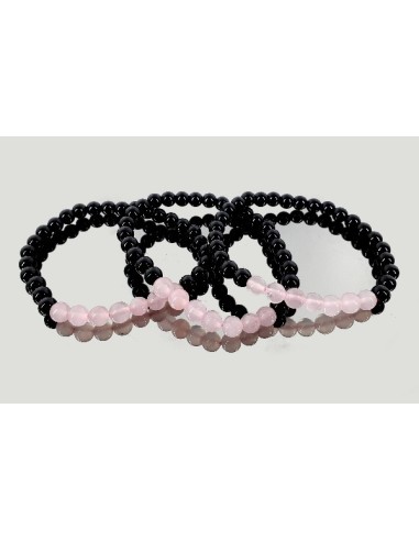 Pulsera cuarzo rosa con obsidiana negra 6mm